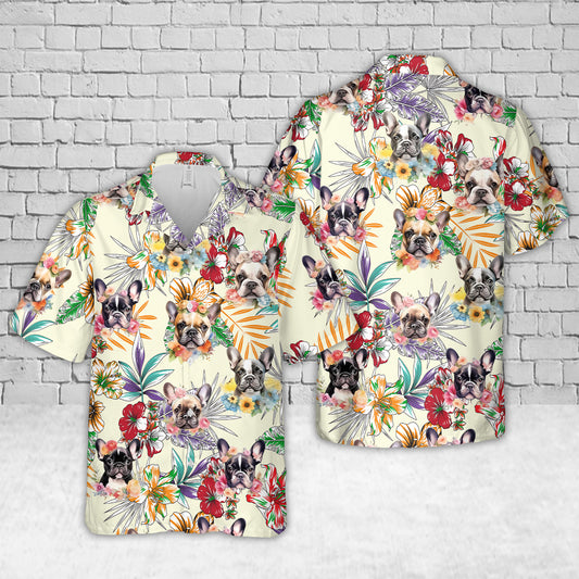 Floral French Bulldog Hawaiian Shirt