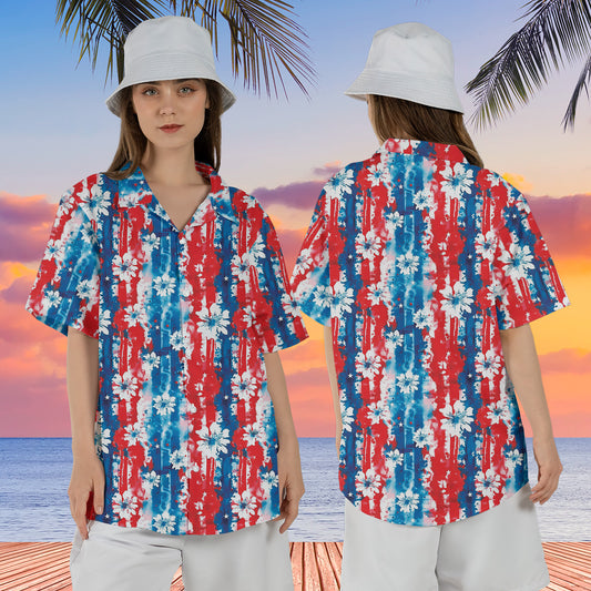 Floral Patriotic 4th Of July Regular Fit Hawaiian Shirt