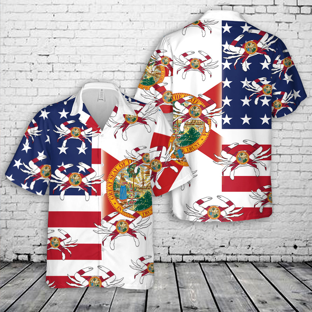 Florida America Crab Flag Hawaiian Shirt