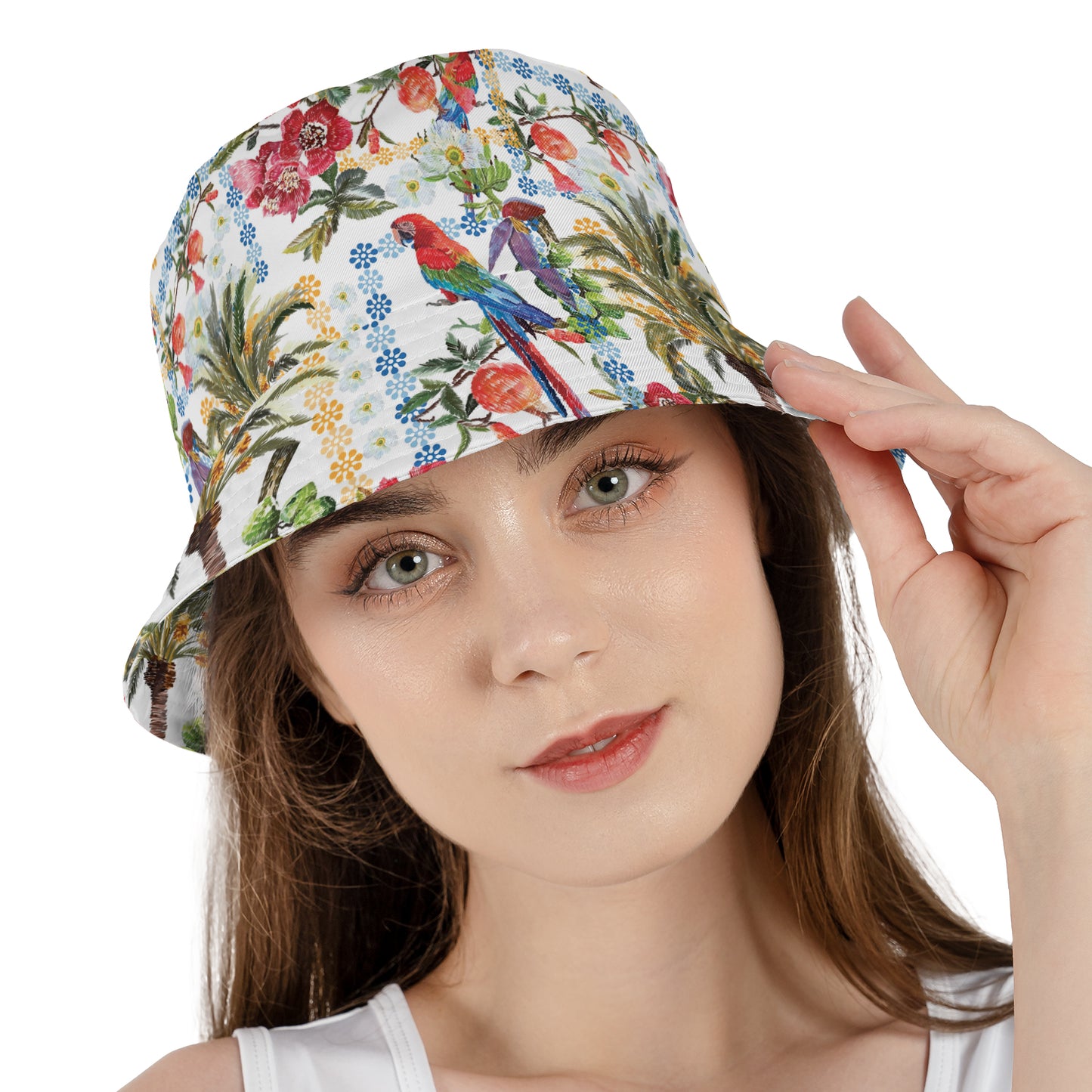 Flowers And Birds Reversible Bucket Hat