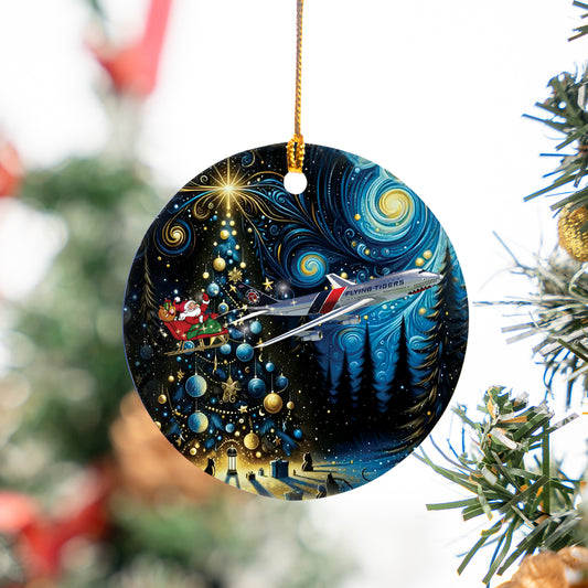 Flying Tigers "Tiger Mouth" 1974 N800FT Felis Boeing 747-200 Christmas Ceramic Ornament