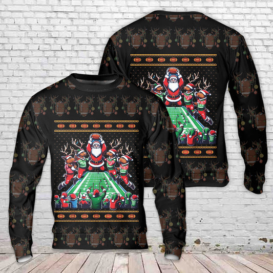Football Player Reindeer Ugly Christmas Sweater