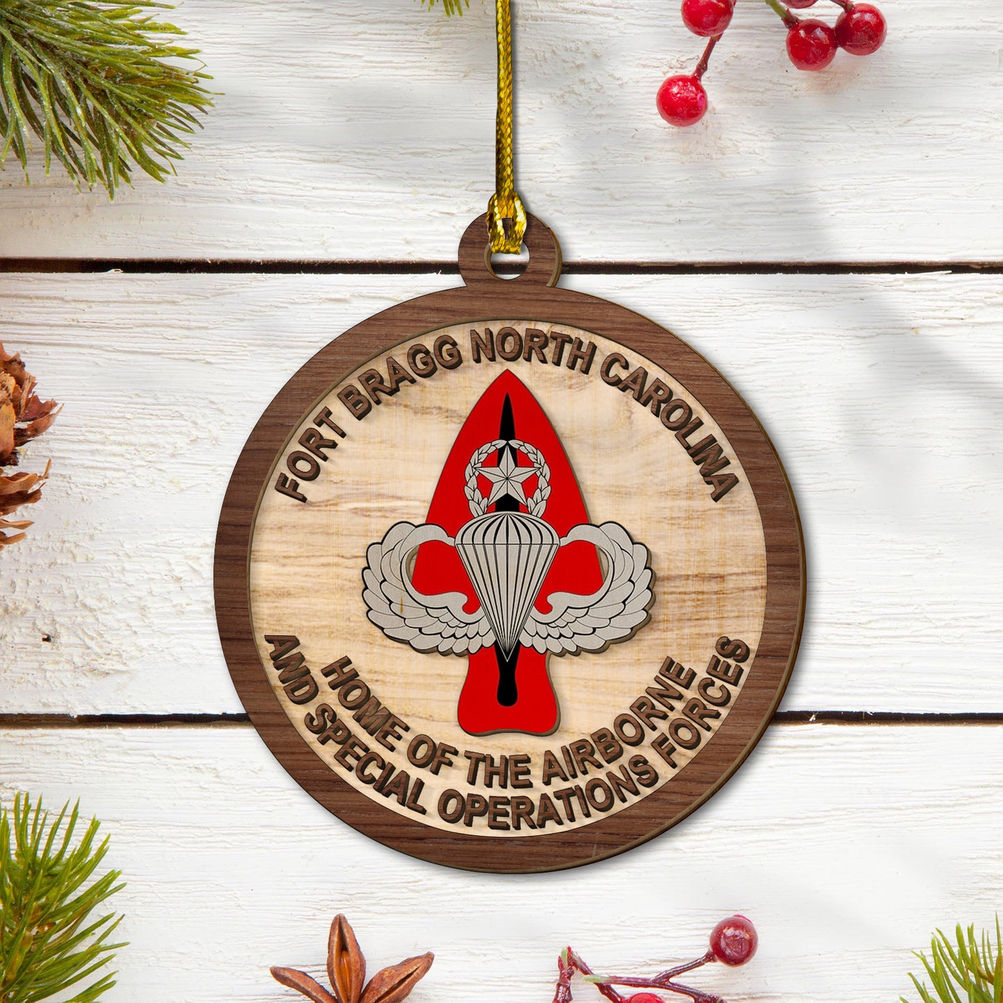 Fort Bragg Home Of The Airborne And Special Operations Forces 2-layered Wood Ornament
