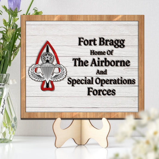 Fort Bragg Special Operations Custom Shape Wood and Colored Acrylic Sign