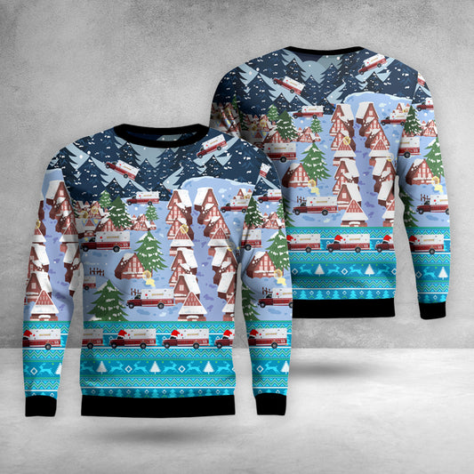 Fort Wayne, Indiana, Southwest Allen County Fire Ambulance Christmas AOP Sweater