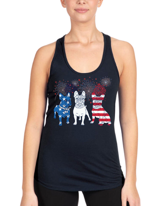 French Bulldog, 4th Of July Ladies' Racerback Tank Next Level 1533 (Made in US)