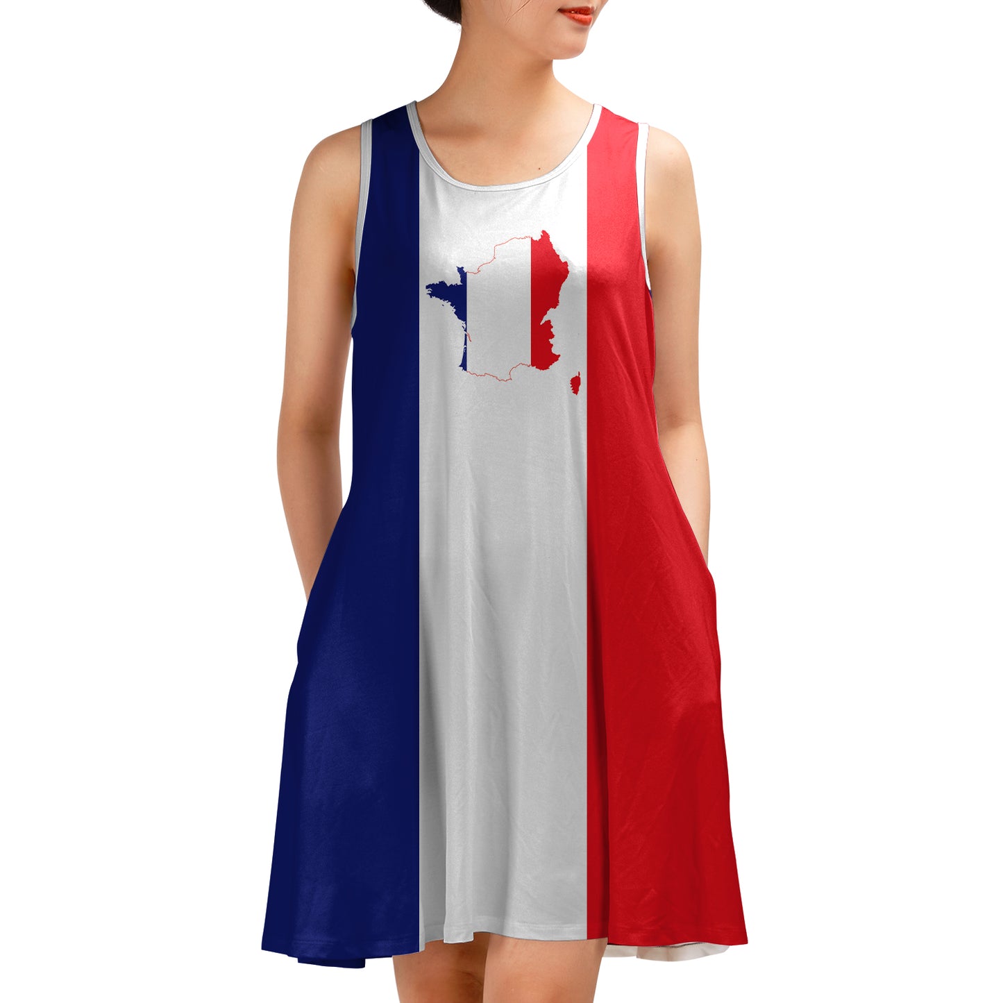 French Flag AOP Sleeveless Dress