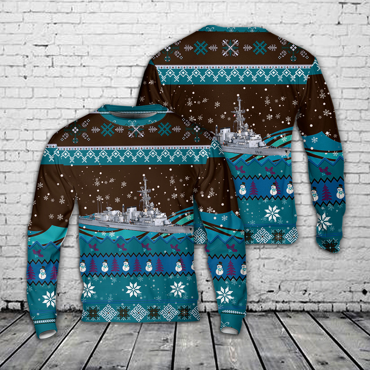 French Navy Dupleix (D641) Georges Leygues-class Frigate Christmas AOP Sweater
