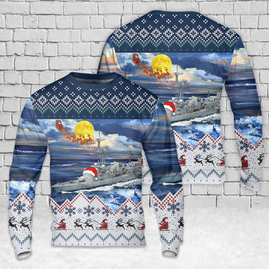 French Navy Latouche-Tréville (D646) Georges Leygues-class Frigate Christmas AOP Sweater