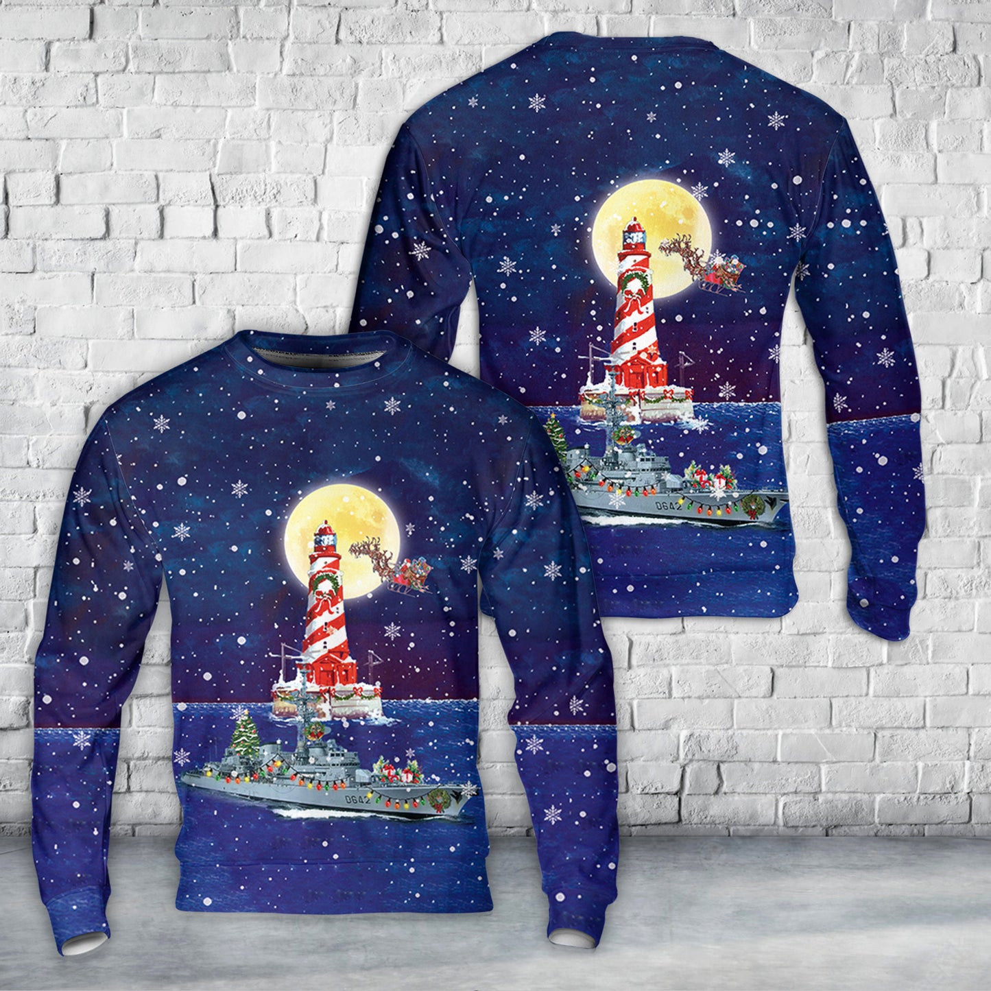 French Navy Montcalm (D642) Georges Leygues-class Frigate Christmas AOP Sweater