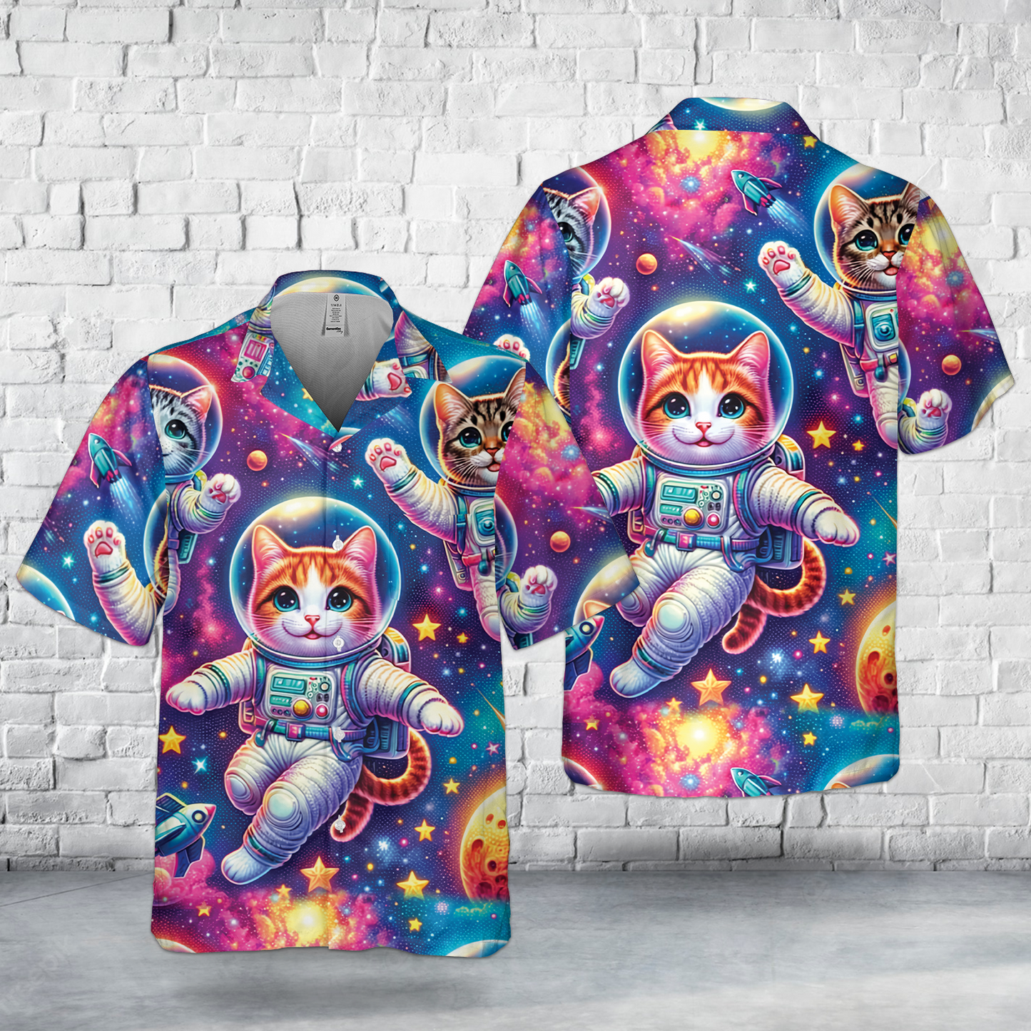 Funky Space Cats Pocket Hawaiian Shirt