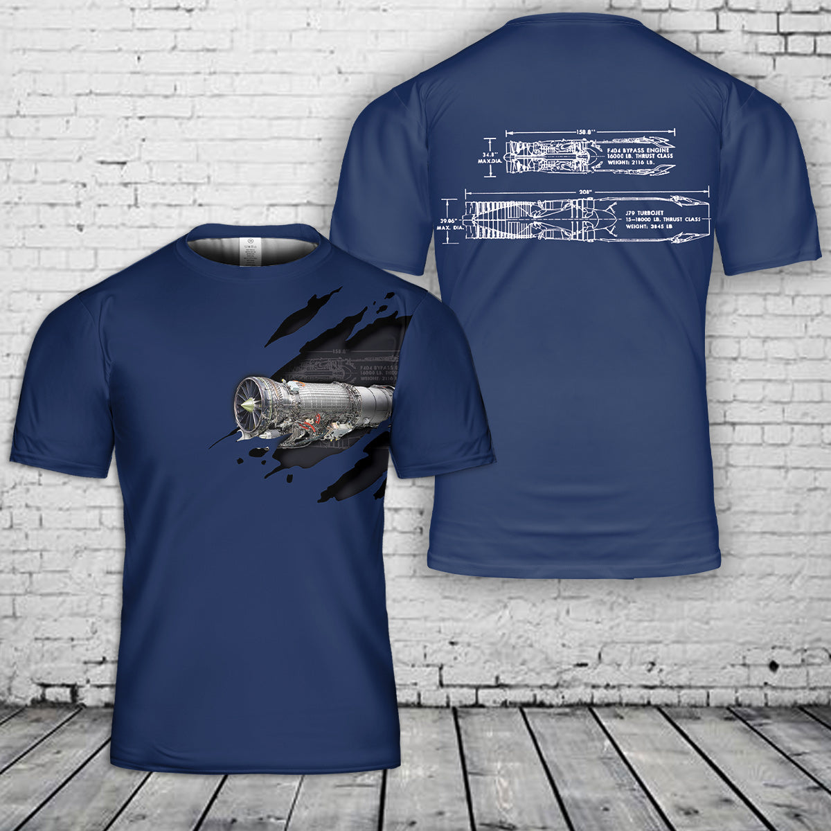 GE Aerospace's F404 engine Blueprint 3D T-Shirt