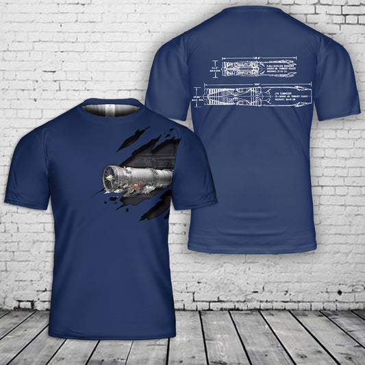 GE Aerospace's F404 engine Blueprint 3D T-Shirt