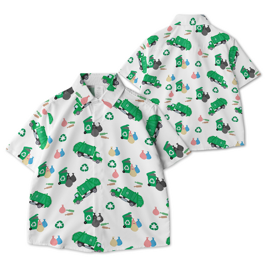 Garbage Truck And Recycle Trash Pattern AOP Youth Button Down Shirt