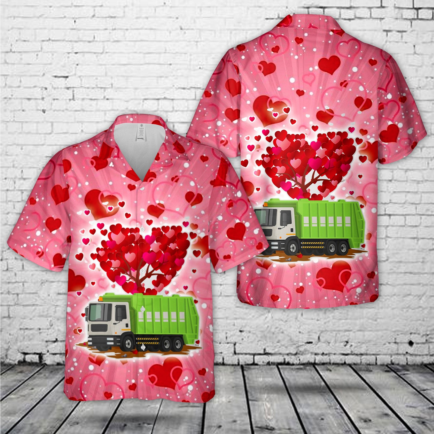 Garbage Truck Lover Heart Shape Garbage Truck Valentines Day Hawaiian Shirt