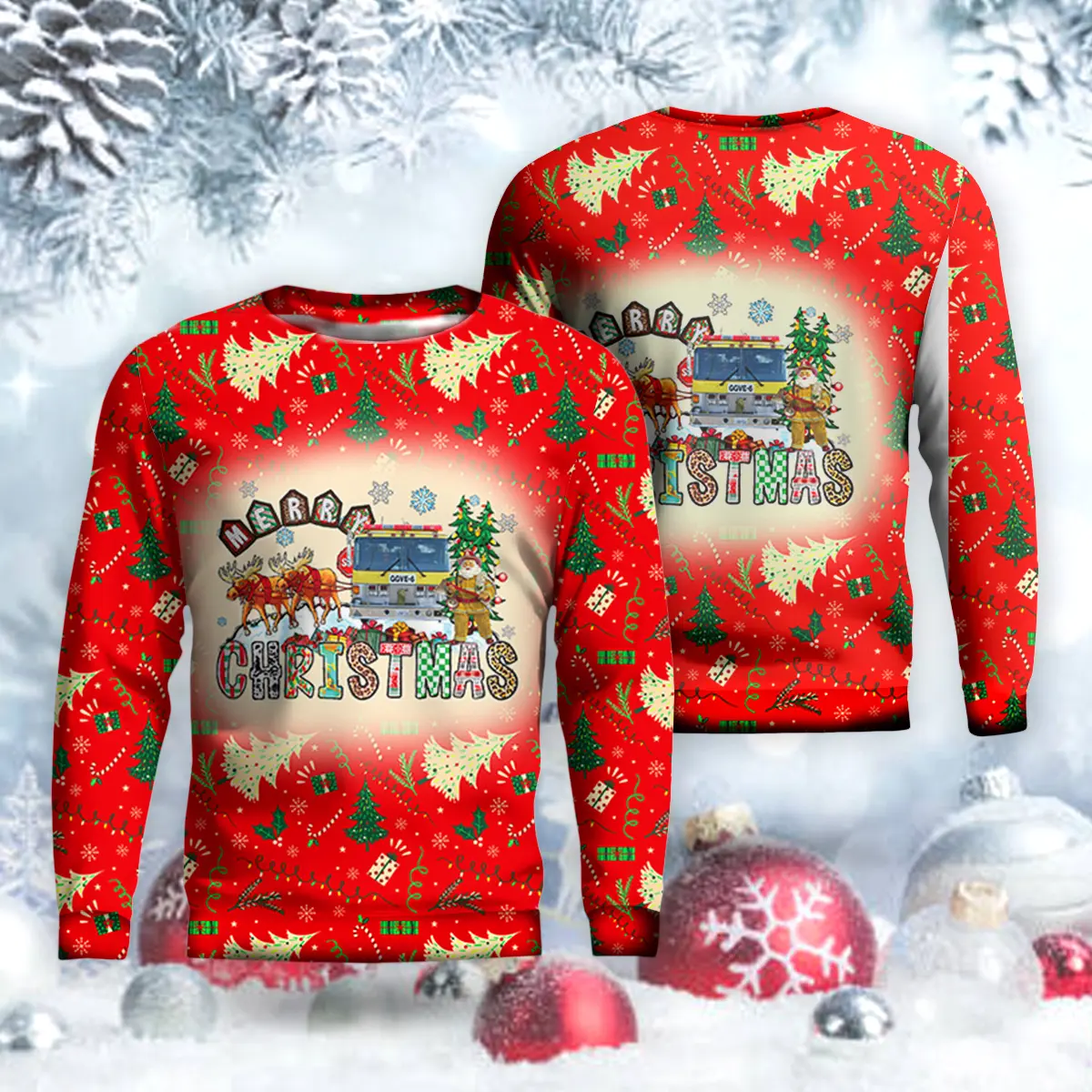 Garden Grove, CA, Garden Grove Fire Dept. Paramedic Engine AOP Christmas Sweater