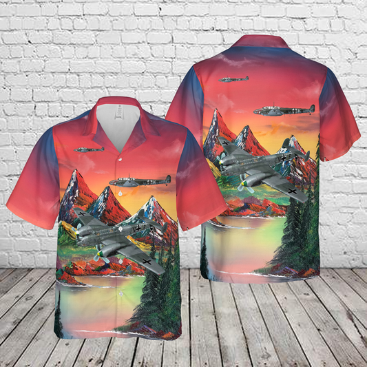 German Air Force Messerschmitt Bf 110 Fighter Aircraft In WW2 Hawaiian Shirt
