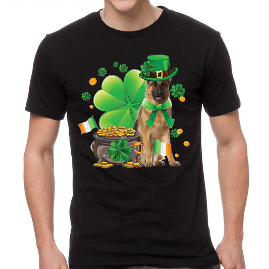 German Shepherd Dog Shamrock Irish Saint St Patrick Day Classic Unisex T-Shirt Gildan 5000 (Made In US)