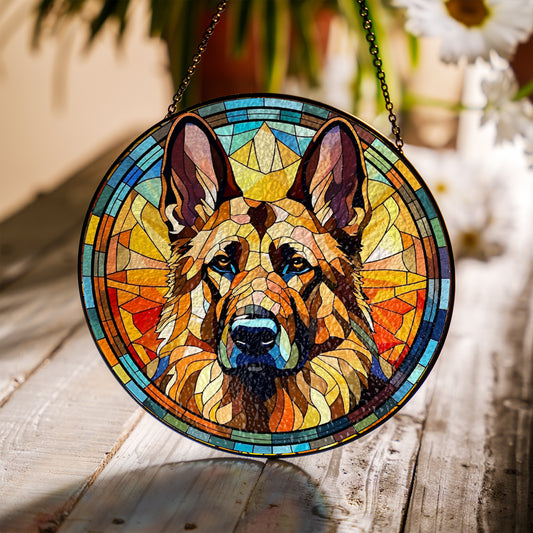 German Shepherd Dog Stained Glass Suncatcher for Window Hanging