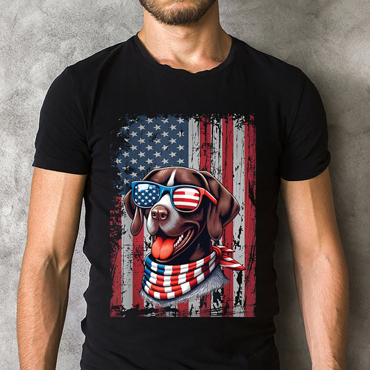German Shorthaired Pointer Dog US Flag 4th Of July Patriotic Classic Unisex T-Shirt Gildan 5000 (Made In US)