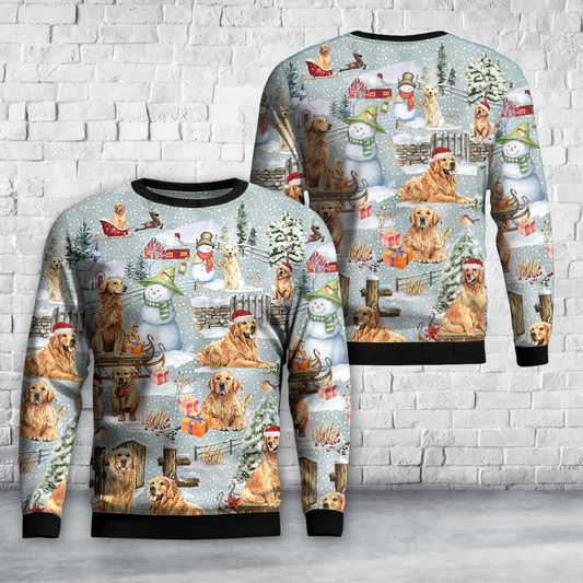 Golden Retriever Dog Christmas AOP Ugly Christmas Sweater