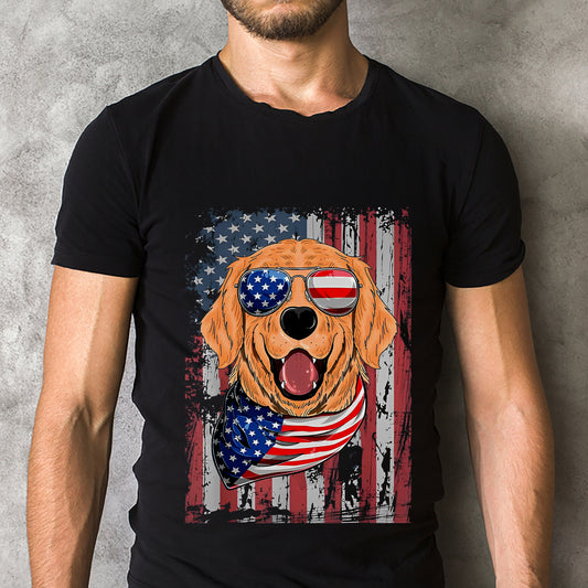 Golden Retriever Dog Lover US Flag 4th Of July Patriotic Classic Unisex T-Shirt Gildan 5000 (Made In US)