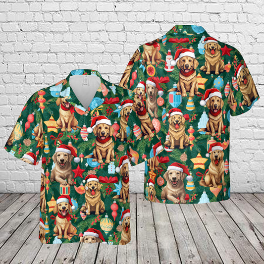 Golden Retriever Dog Wearing Santa Hat Christmas Hawaiian Shirt