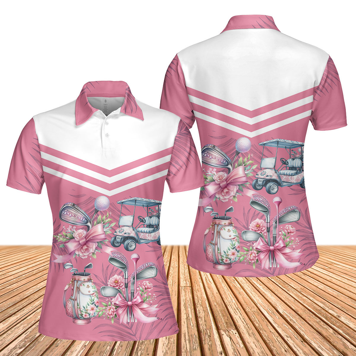 Custom Name Golf Girl Flower Women's Polo Shirt