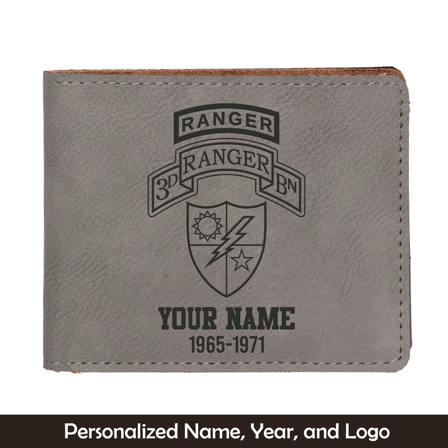 Custom Name And Year US Army 75th Ranger Regiment Airborne Ranger Battalion Insignia Leatherette Bifold Wallet (Made in US)