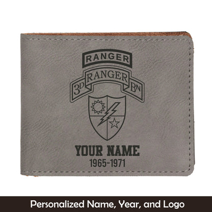 Custom Name And Year US Army 75th Ranger Regiment Airborne Ranger Battalion Insignia Leatherette Bifold Wallet (Made in US)