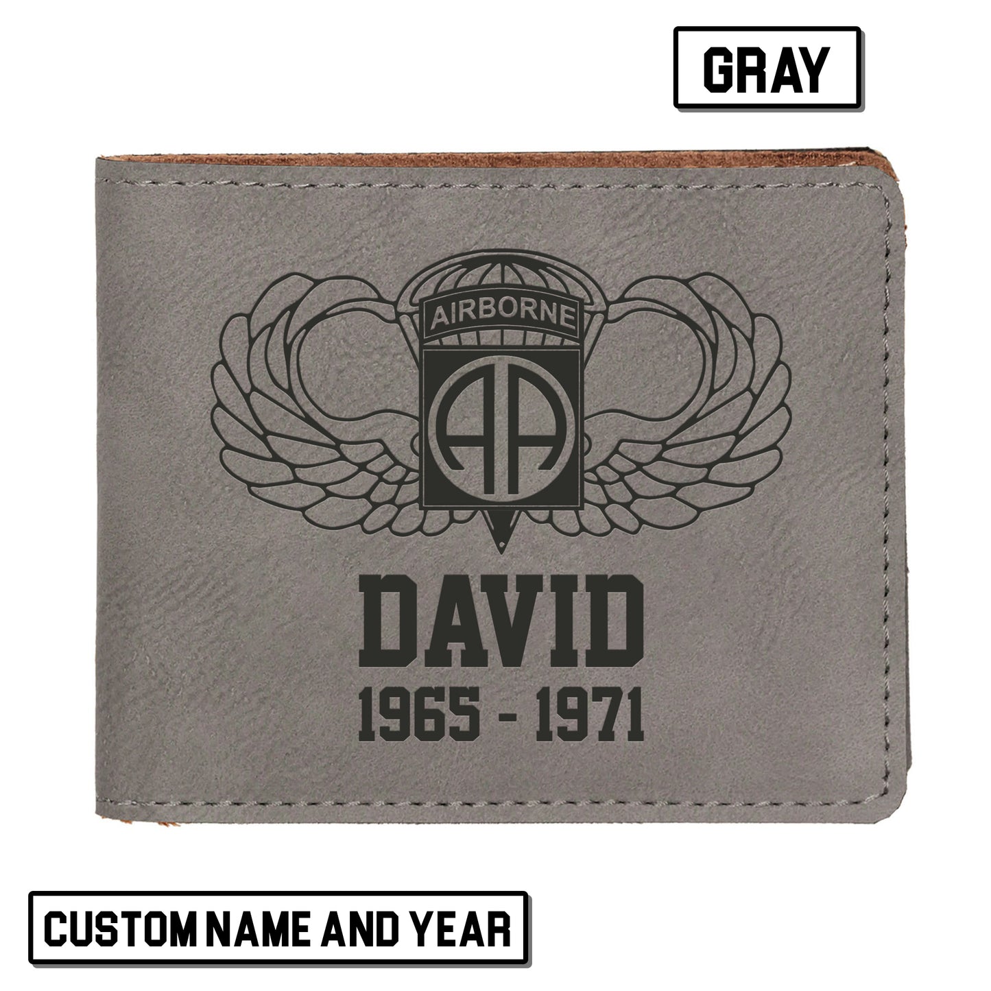 Custom Name And Year US Army 82nd Airborne Division Wings  Leatherette Bifold Wallet (Made in US)