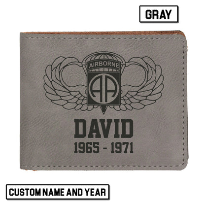 Custom Name And Year US Army 82nd Airborne Division Wings  Leatherette Bifold Wallet (Made in US)