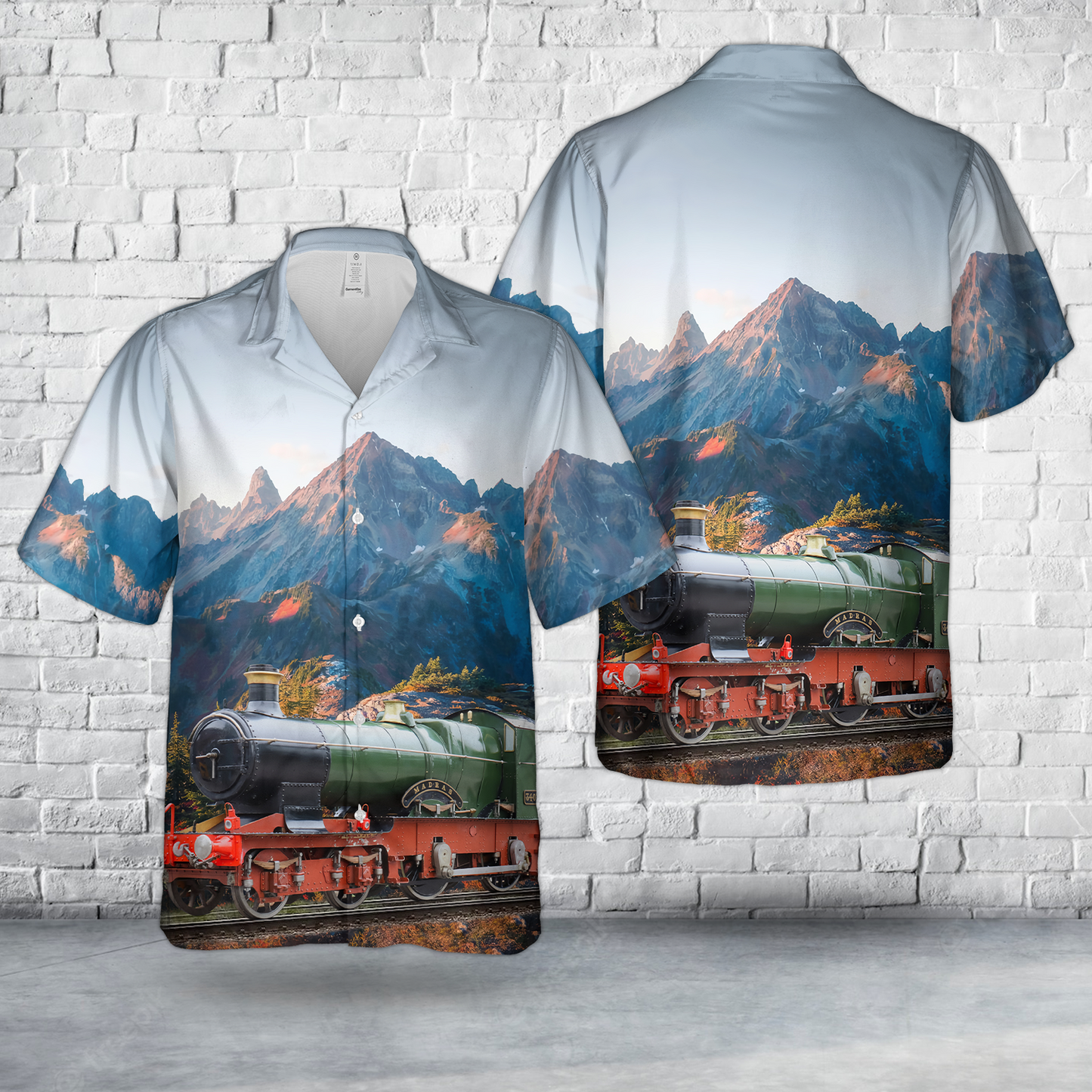 Great Western Railway (GWR) 4-4-0 BULLDOG-CLASS No. 3407 "Madras" Steam Locomotive Hawaiian Shirt