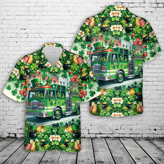 Green Fire Truck Patrick's Day Hawaiian Shirt