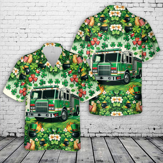 Green Fire Truck Patrick's Day Hawaiian Shirt