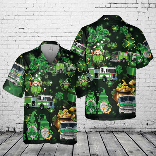 Green Fire Trucks Patrick's Day Pocket Hawaiian Shirt
