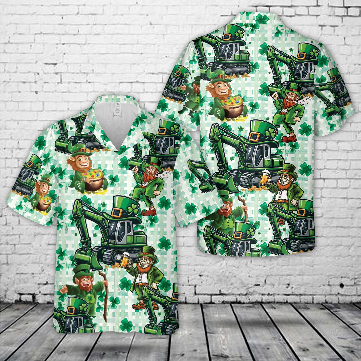 Green Leprechaun Excavator, St Patrick's Day Hawaiian Shirt