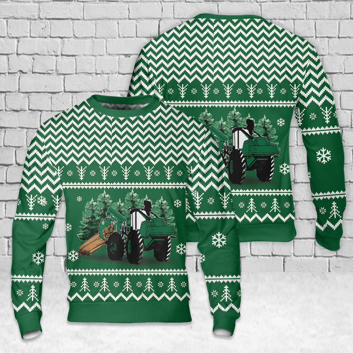 Green Skidder Christmas AOP Sweater