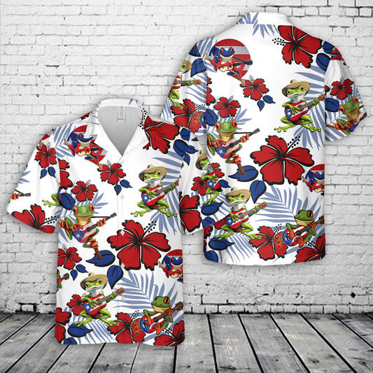 Guitar Playing Coqui Frog Puerto Rico Hawaiian Shirt