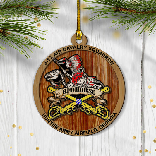 HHT, 3rd Squadron 17th Cavalry Regiment, 3CAB, 3ID 2-layered Wood Ornament