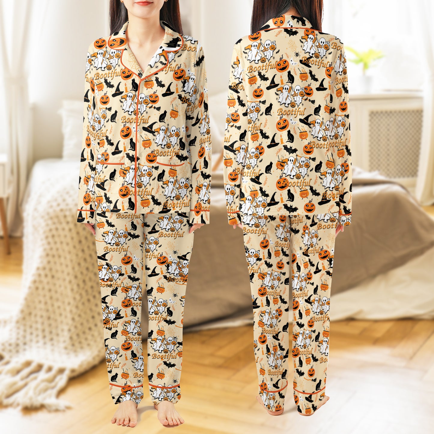 Hair Stylist Ghost Halloween AOP Satin Pajamas Set