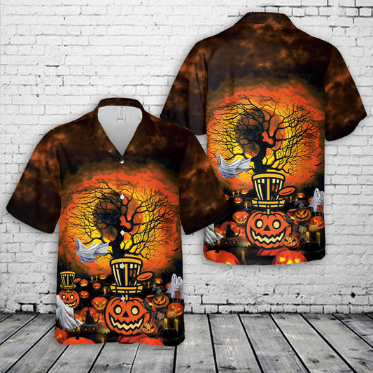 Halloween Pumpkin Basket Disc Golf Hawaiian Shirt