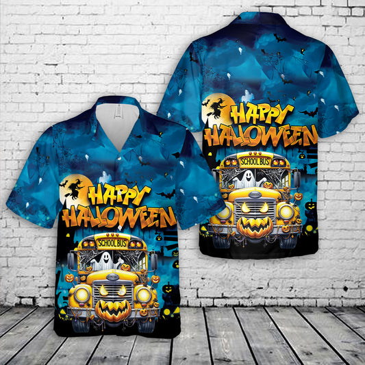 Halloween School Bus Hawaiian Shirt