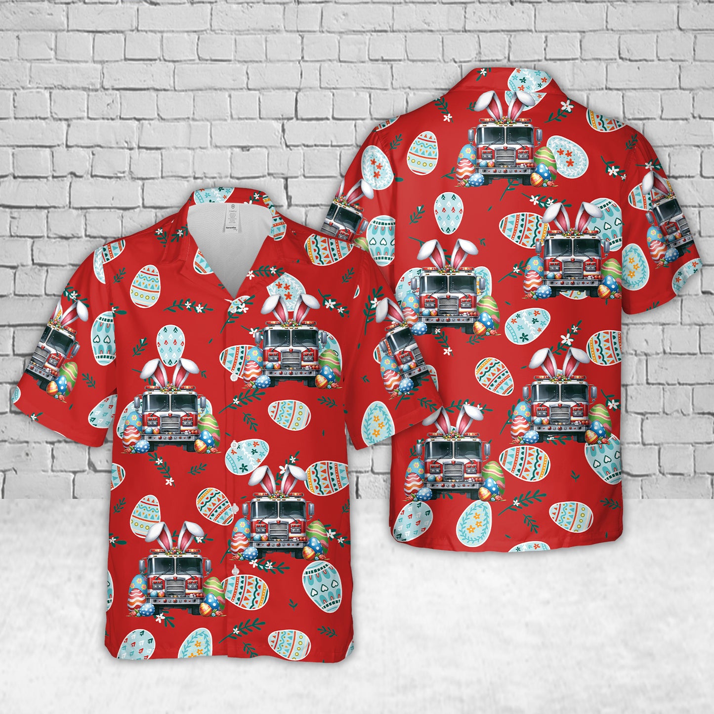 Happy Easter Fire Truck Hawaiian Shirt