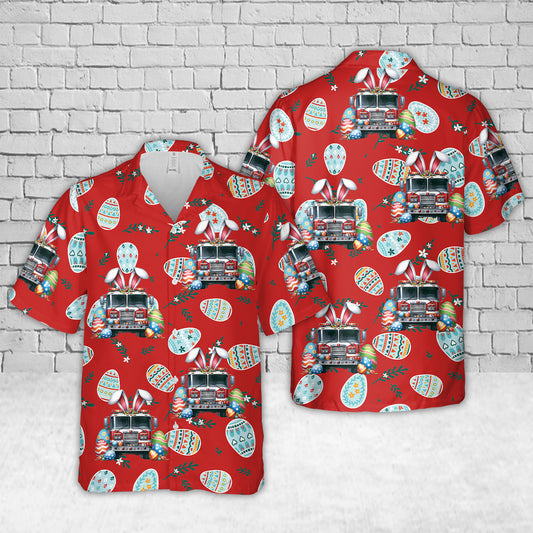 Happy Easter Fire Truck Hawaiian Shirt