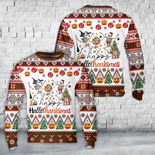 Happy Hallothanksmas Christmas AOP Sweater