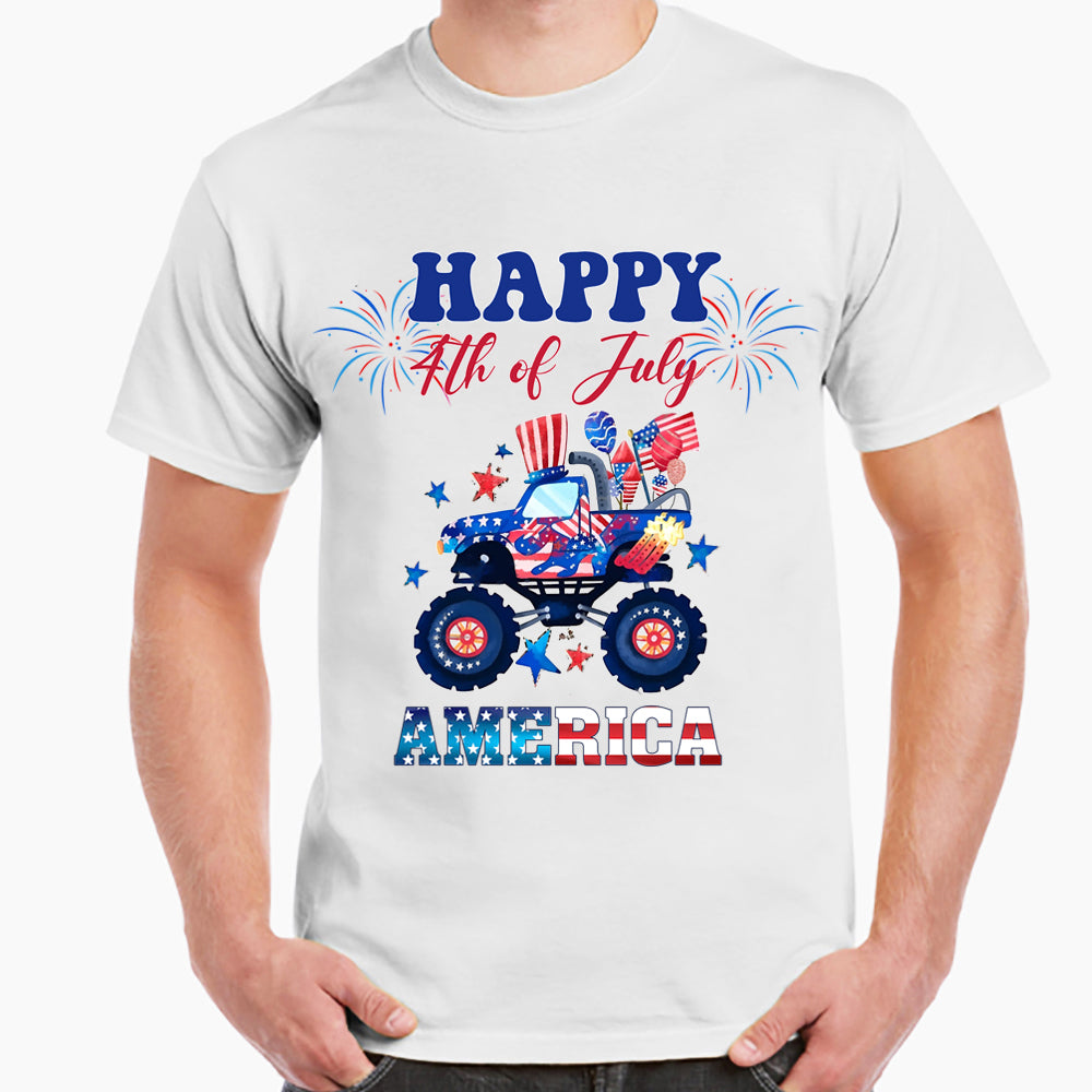 Happy July 4th Monster Truck USA American Flag Classic Unisex T-Shirt Gildan 5000 (Made In US) DLTT1304PT01