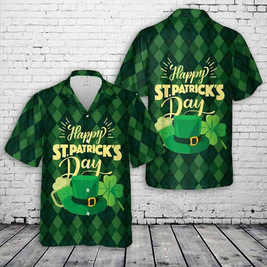 Happy St Patrick's Day With Hat And Clover Hawaiian Shirt
