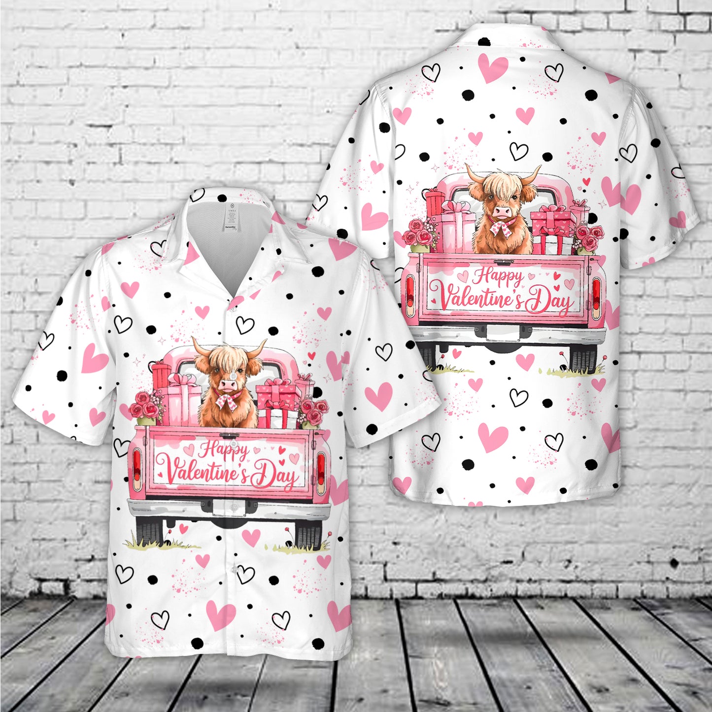 Happy Valentine's Day Highland Cow Hawaiian Shirt