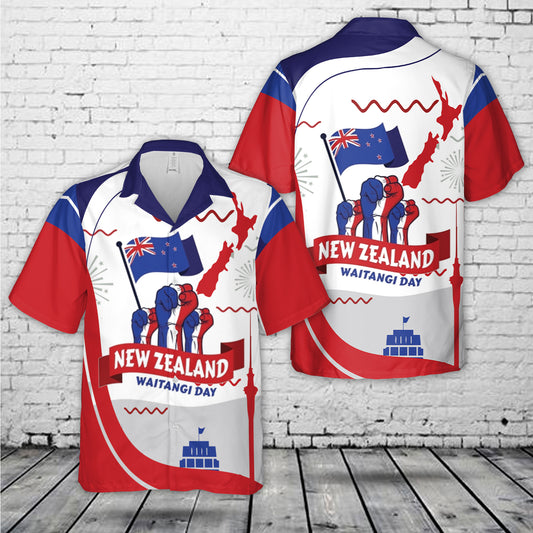Happy Waitangi Day  February 6 with New Zealand Flag and Map Hawaiian Shirt